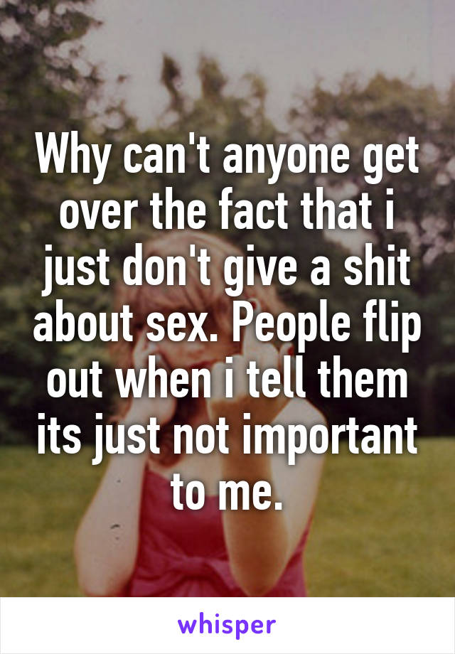 Why can't anyone get over the fact that i just don't give a shit about sex. People flip out when i tell them its just not important to me.