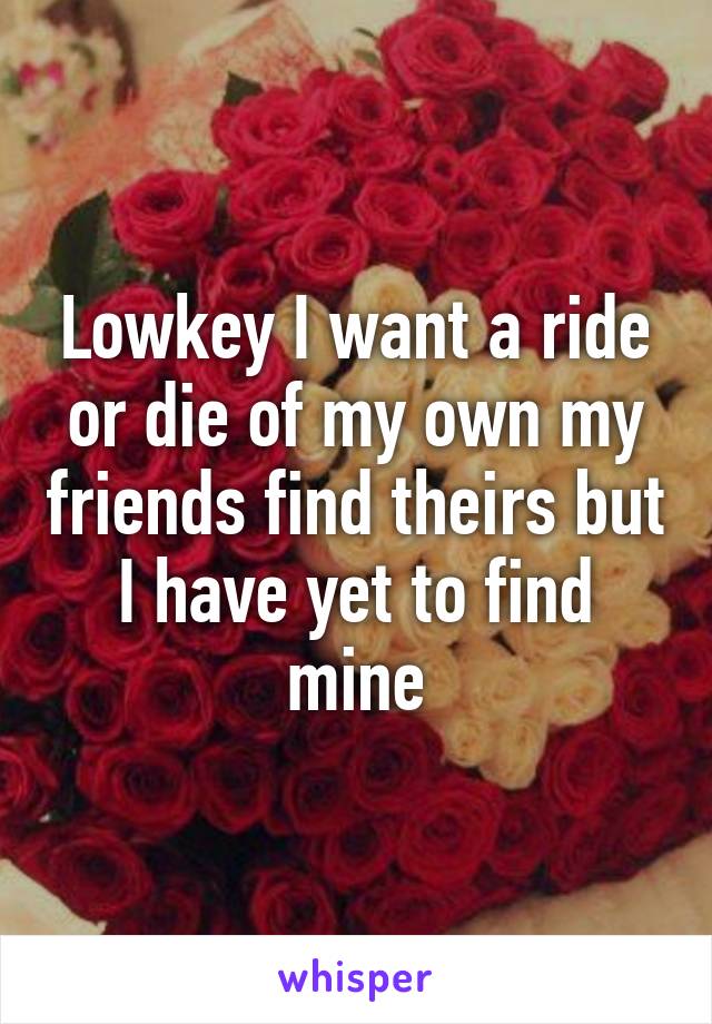 Lowkey I want a ride or die of my own my friends find theirs but I have yet to find mine