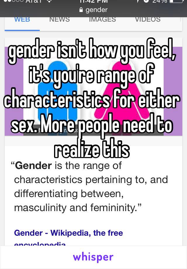 gender isn't how you feel, it's you're range of characteristics for either sex. More people need to realize this