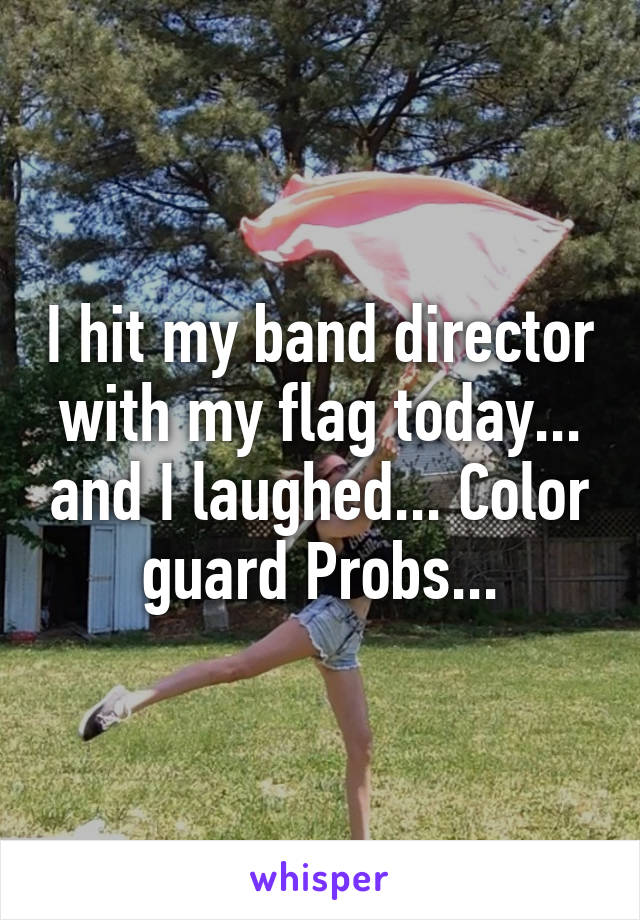 I hit my band director with my flag today... and I laughed... Color guard Probs...