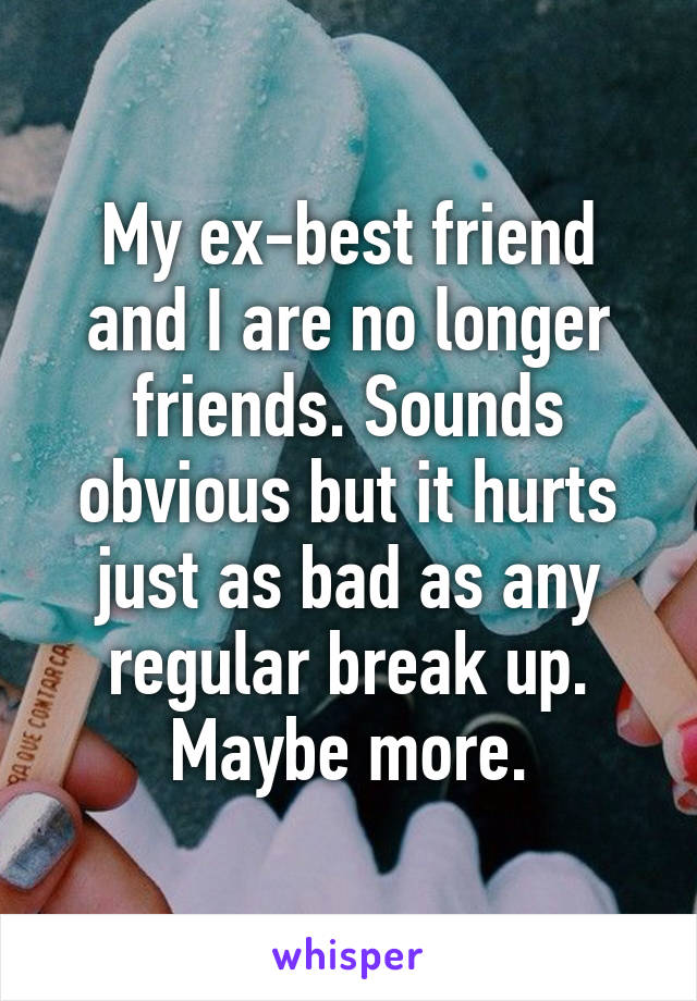 My ex-best friend and I are no longer friends. Sounds obvious but it hurts just as bad as any regular break up. Maybe more.