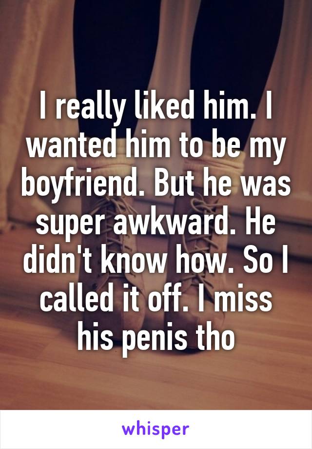 I really liked him. I wanted him to be my boyfriend. But he was super awkward. He didn't know how. So I called it off. I miss his penis tho