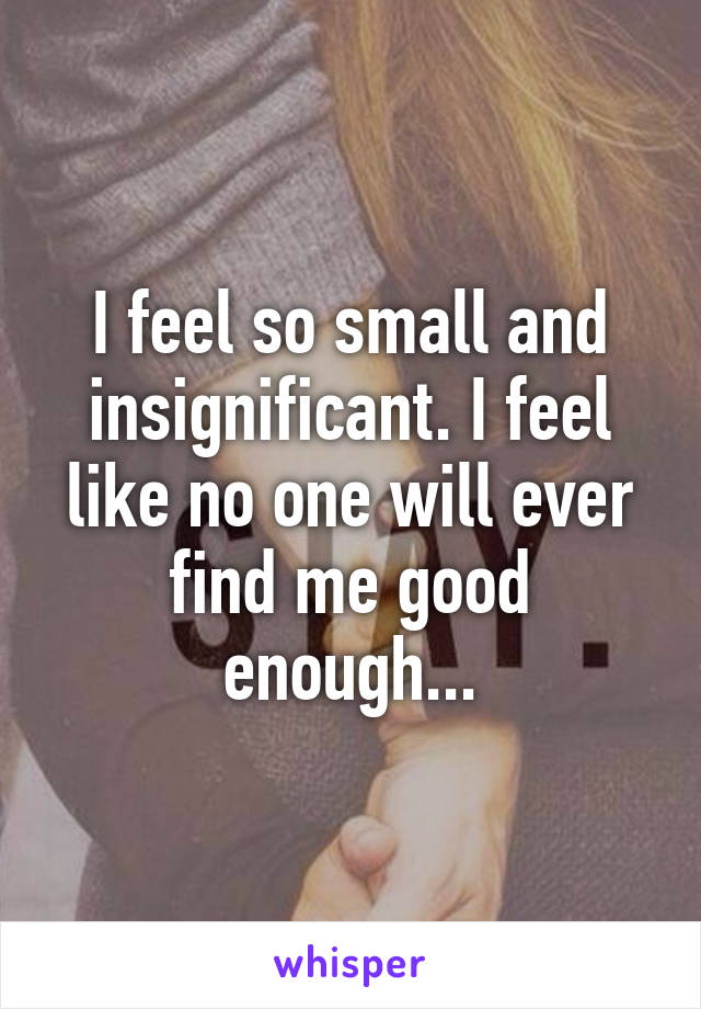 I feel so small and insignificant. I feel like no one will ever find me good enough...