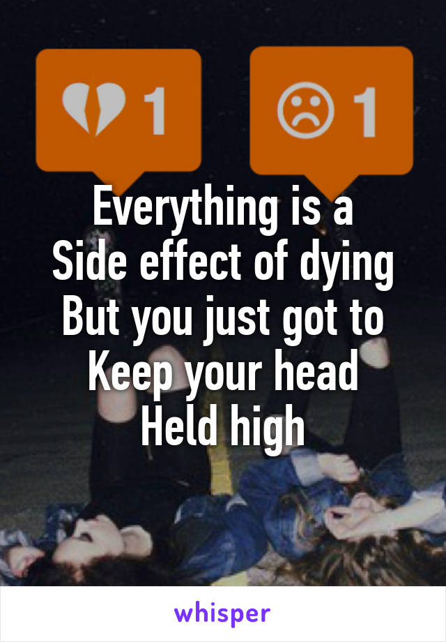 Everything is a
Side effect of dying
But you just got to
Keep your head
Held high