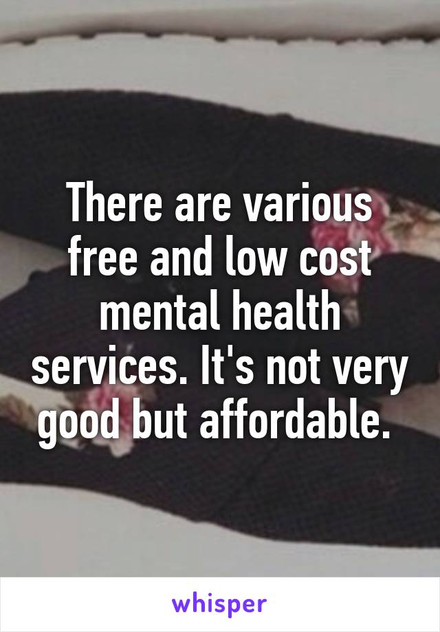 There are various free and low cost mental health services. It's not very good but affordable. 