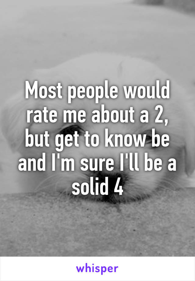 Most people would rate me about a 2, but get to know be and I'm sure I'll be a solid 4