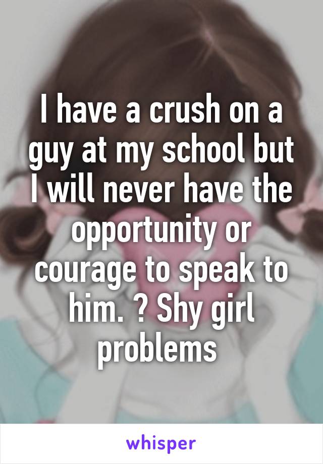 I have a crush on a guy at my school but I will never have the opportunity or courage to speak to him. 😔 Shy girl problems 