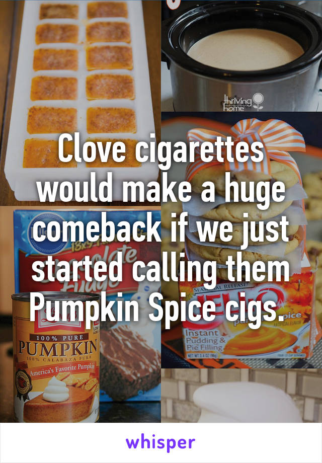 Clove cigarettes would make a huge comeback if we just started calling them Pumpkin Spice cigs. 