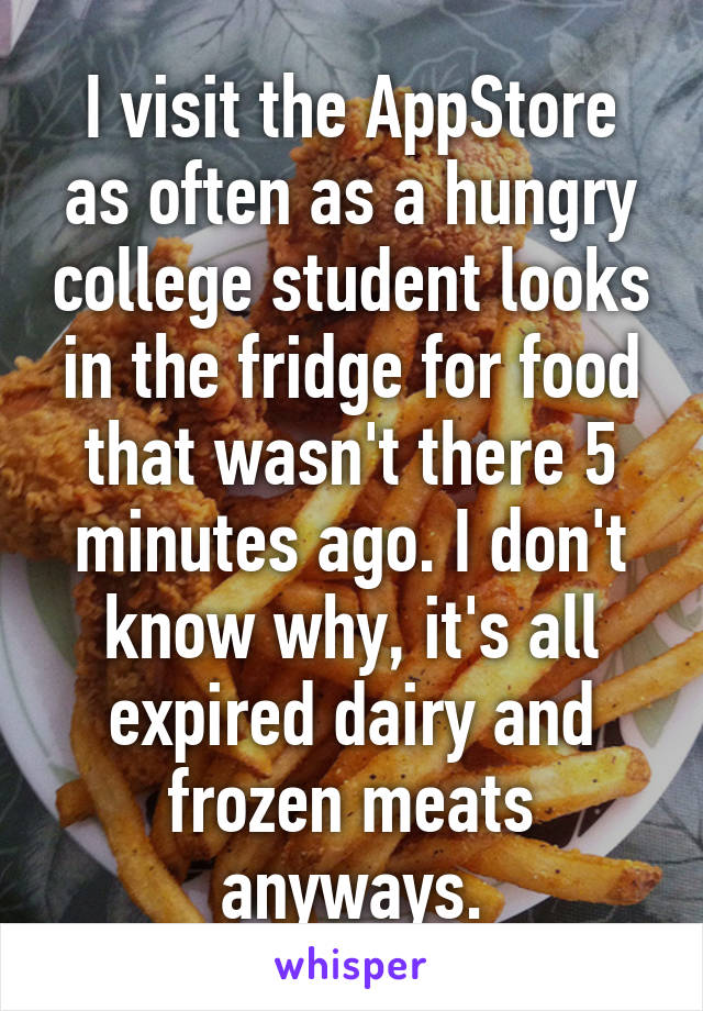 I visit the AppStore as often as a hungry college student looks in the fridge for food that wasn't there 5 minutes ago. I don't know why, it's all expired dairy and frozen meats anyways.