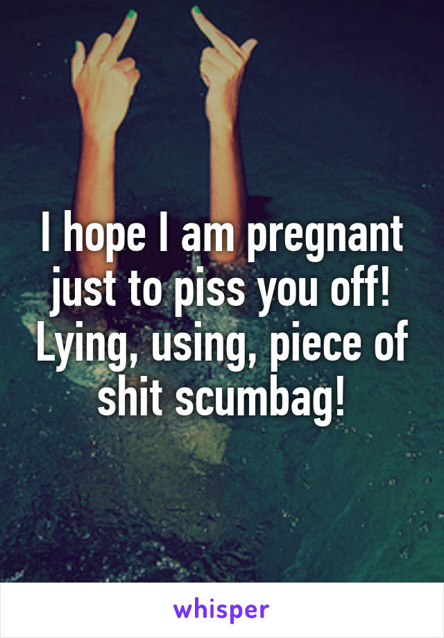 I hope I am pregnant just to piss you off! Lying, using, piece of shit scumbag!