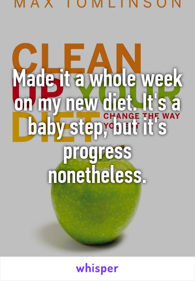 Made it a whole week on my new diet. It's a baby step, but it's progress nonetheless.
