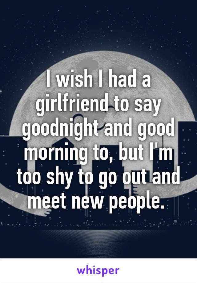 I wish I had a girlfriend to say goodnight and good morning to, but I'm too shy to go out and meet new people. 