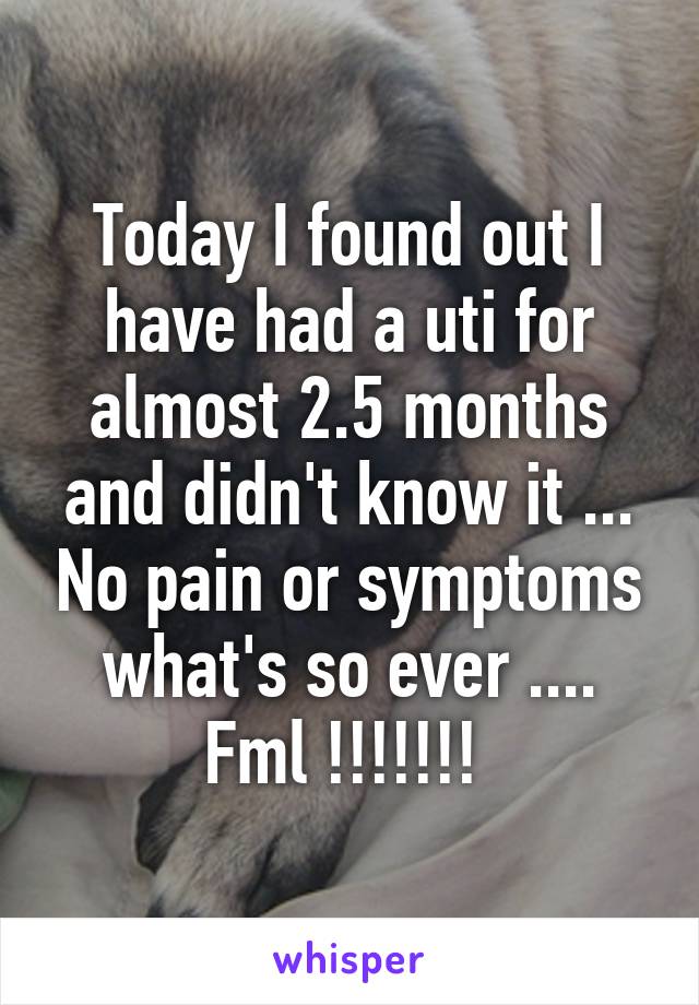 Today I found out I have had a uti for almost 2.5 months and didn't know it ... No pain or symptoms what's so ever .... Fml !!!!!!! 