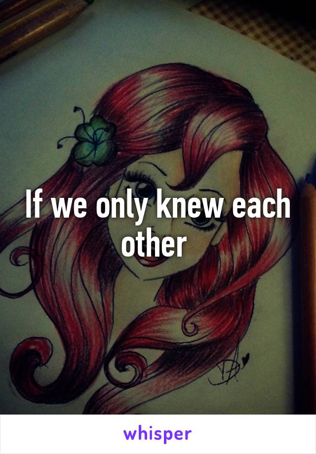 If we only knew each other 