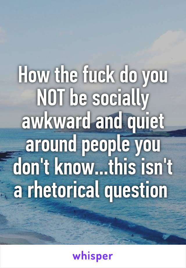 How the fuck do you NOT be socially awkward and quiet around people you don't know...this isn't a rhetorical question 