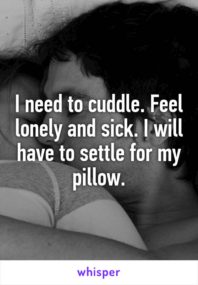 I need to cuddle. Feel lonely and sick. I will have to settle for my pillow.