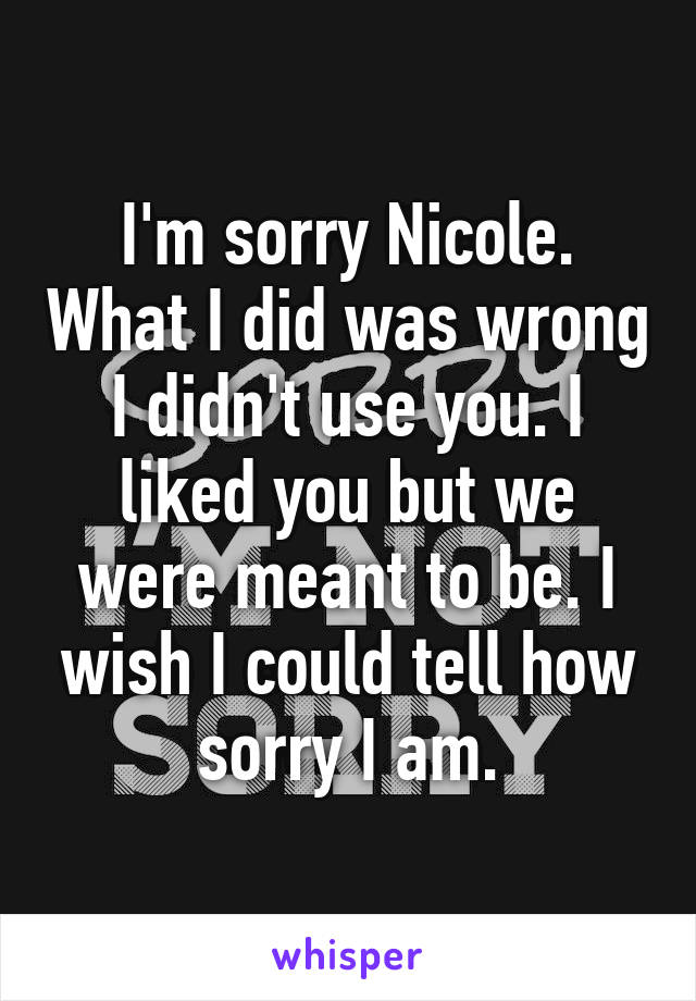 I'm sorry Nicole. What I did was wrong I didn't use you. I liked you but we were meant to be. I wish I could tell how sorry I am.