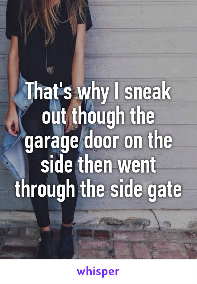 That's why I sneak out though the garage door on the side then went through the side gate