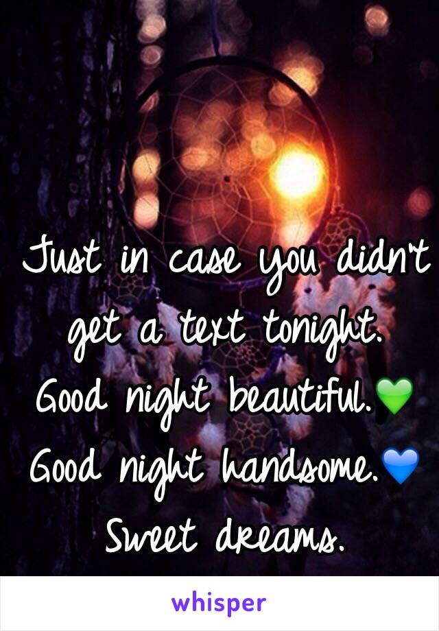 Just in case you didn't get a text tonight.
Good night beautiful.💚
Good night handsome.💙
Sweet dreams. 