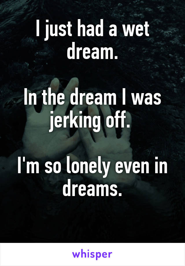 I just had a wet dream.

In the dream I was jerking off. 

I'm so lonely even in dreams.

