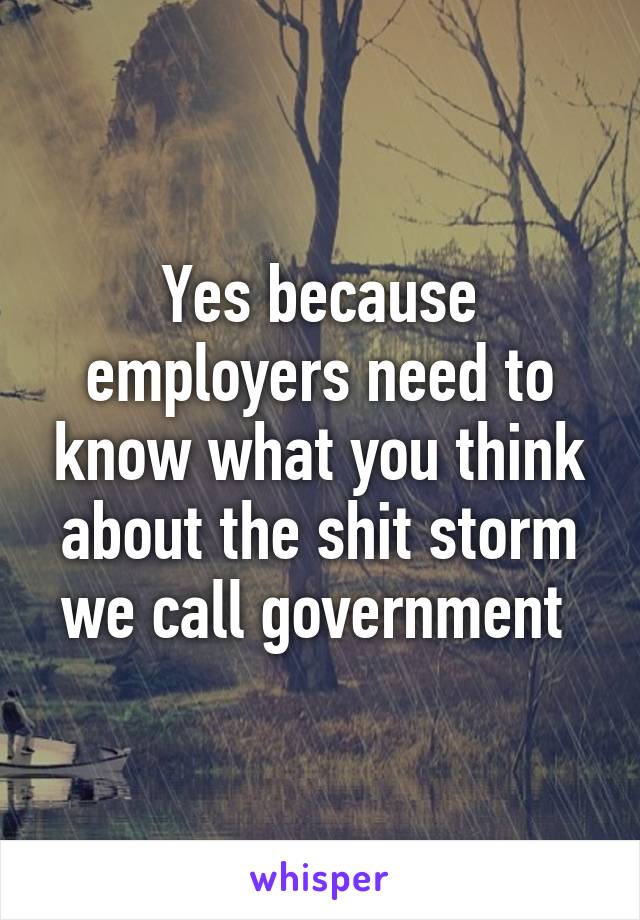 Yes because employers need to know what you think about the shit storm we call government 