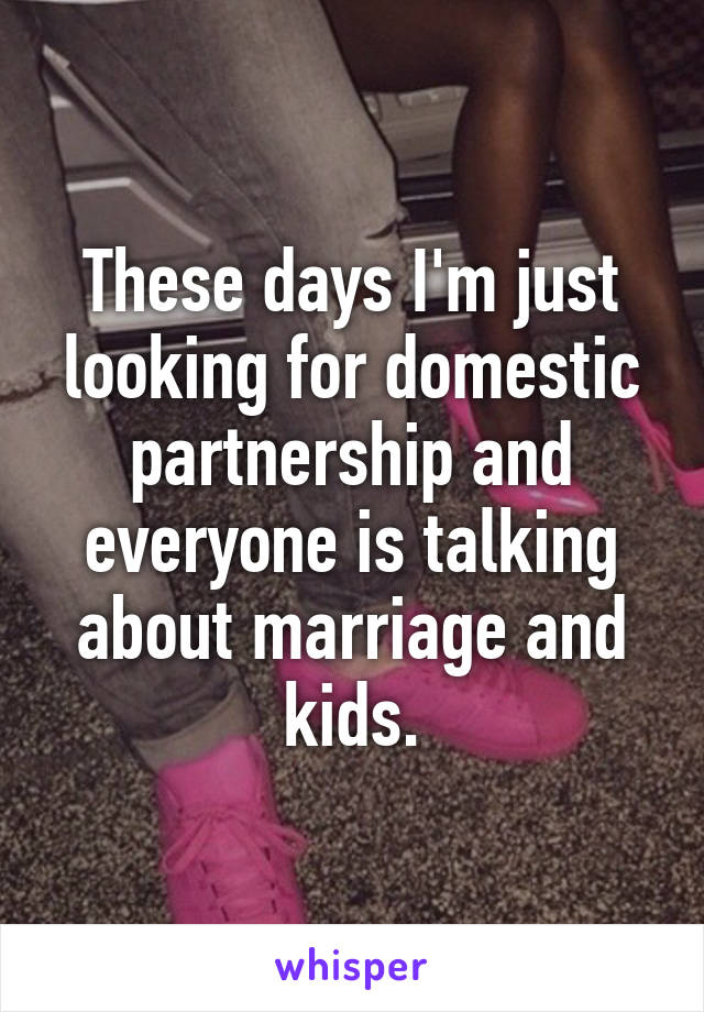 These days I'm just looking for domestic partnership and everyone is talking about marriage and kids.