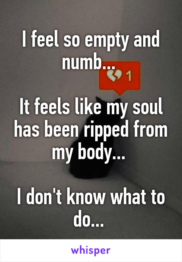 I feel so empty and numb... 

It feels like my soul has been ripped from my body... 

I don't know what to do... 