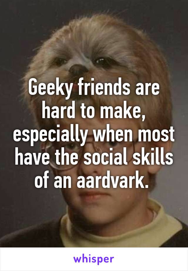 Geeky friends are hard to make, especially when most have the social skills of an aardvark. 