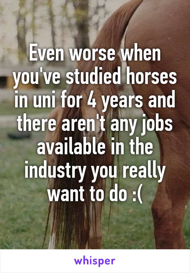 Even worse when you've studied horses in uni for 4 years and there aren't any jobs available in the industry you really want to do :(
