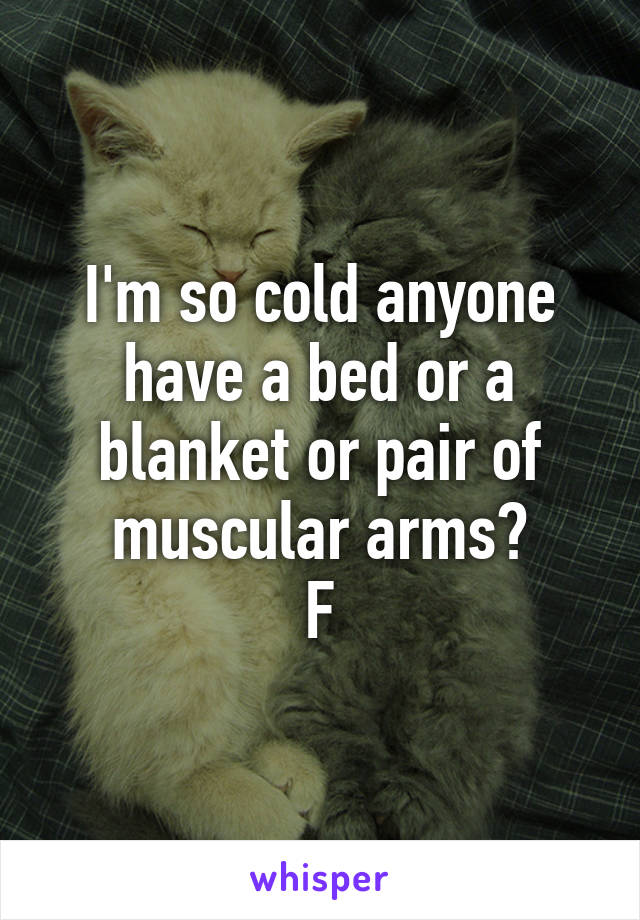 I'm so cold anyone have a bed or a blanket or pair of muscular arms?
F