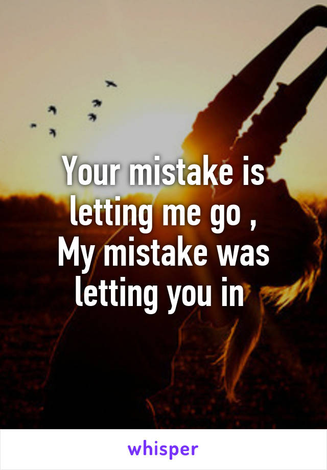 Your mistake is letting me go ,
My mistake was letting you in 