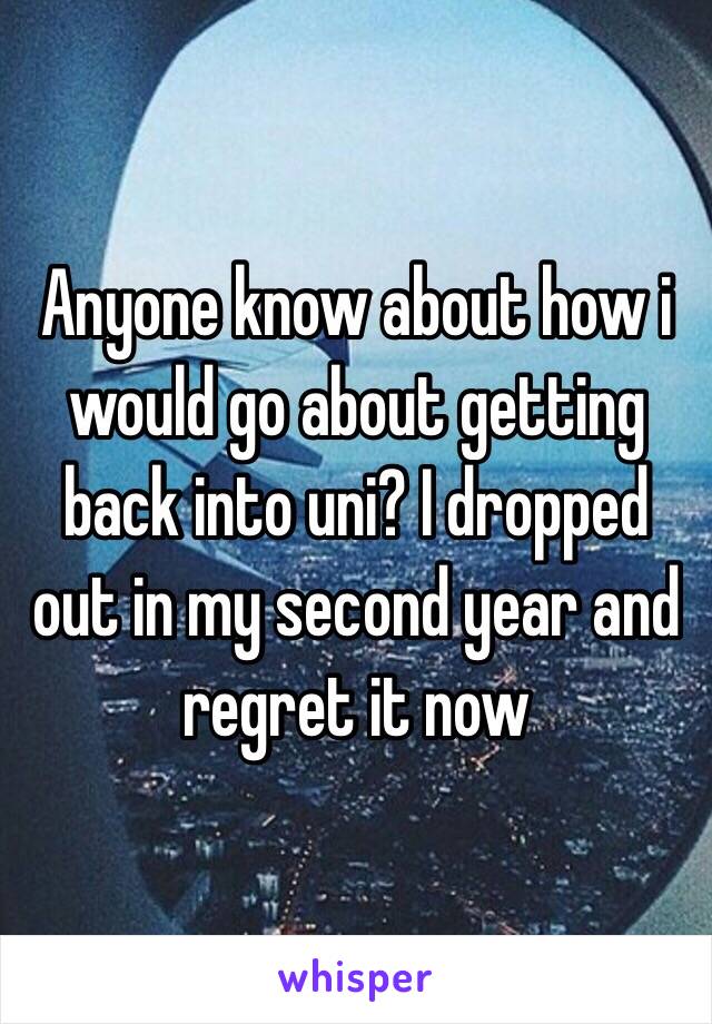 Anyone know about how i would go about getting back into uni? I dropped out in my second year and regret it now