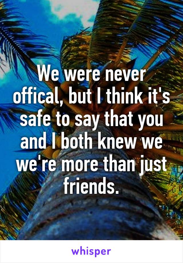 We were never offical, but I think it's safe to say that you and I both knew we we're more than just friends.