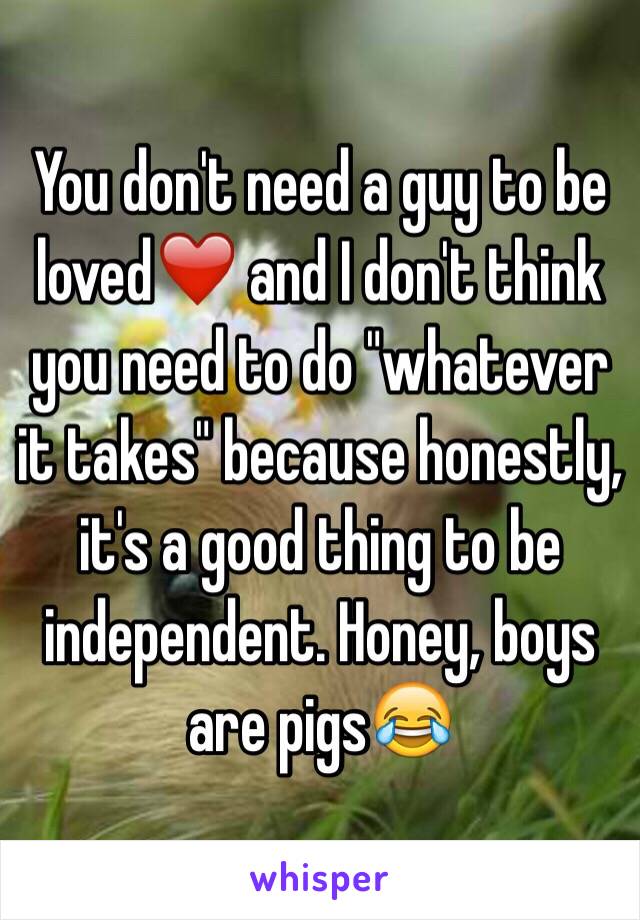 You don't need a guy to be loved❤️ and I don't think you need to do "whatever it takes" because honestly, it's a good thing to be independent. Honey, boys are pigs😂