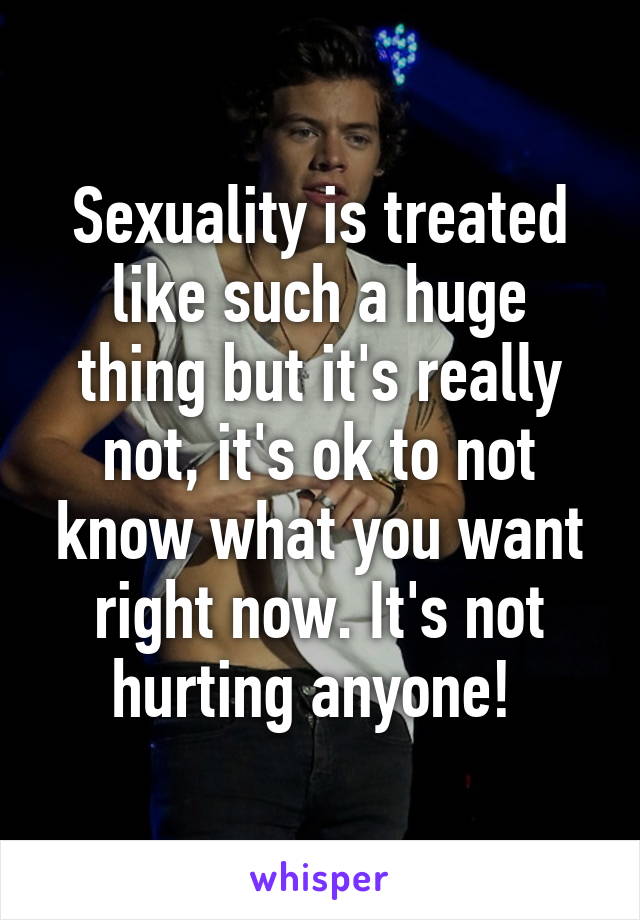Sexuality is treated like such a huge thing but it's really not, it's ok to not know what you want right now. It's not hurting anyone! 