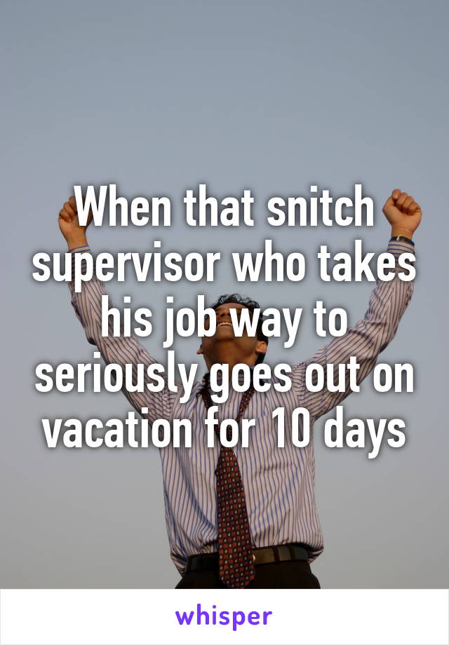 When that snitch supervisor who takes his job way to seriously goes out on vacation for 10 days