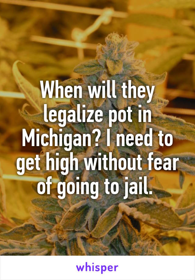 When will they legalize pot in Michigan? I need to get high without fear of going to jail. 