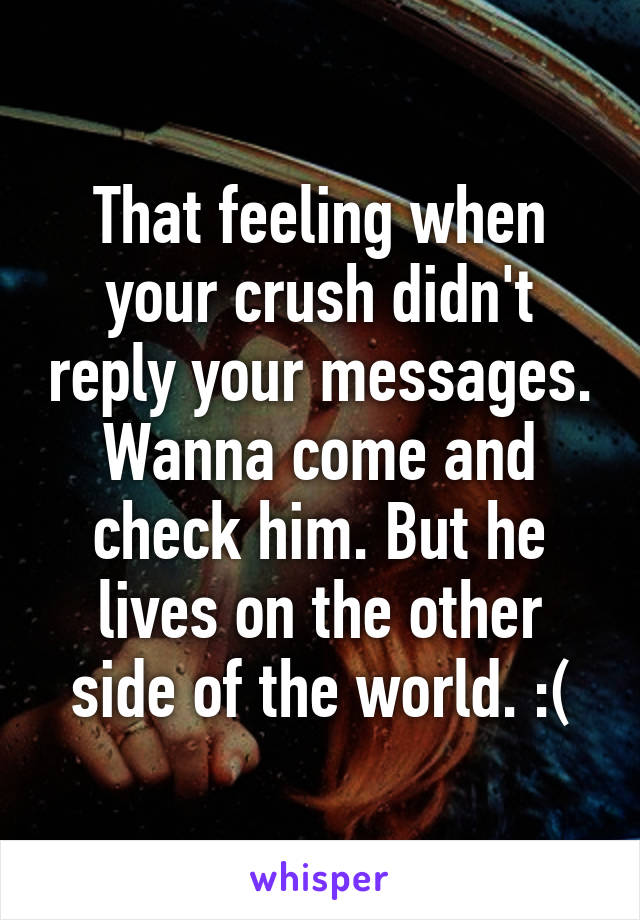 That feeling when your crush didn't reply your messages. Wanna come and check him. But he lives on the other side of the world. :(