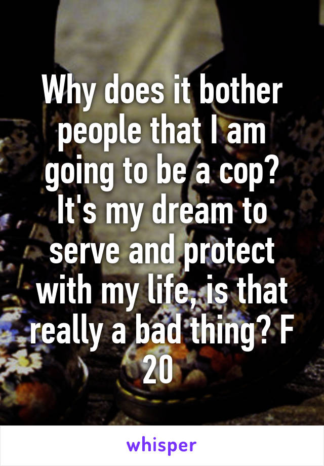 Why does it bother people that I am going to be a cop? It's my dream to serve and protect with my life, is that really a bad thing? F 20 