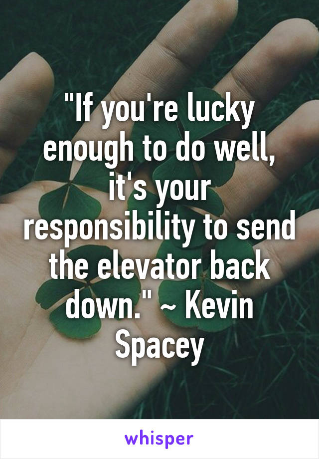 "If you're lucky enough to do well, it's your responsibility to send the elevator back down." ~ Kevin Spacey