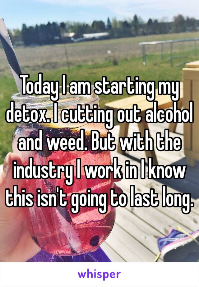 Today I am starting my detox. I cutting out alcohol and weed. But with the industry I work in I know this isn't going to last long. 