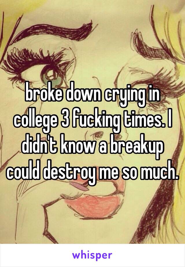 broke down crying in college 3 fucking times. I didn't know a breakup could destroy me so much.