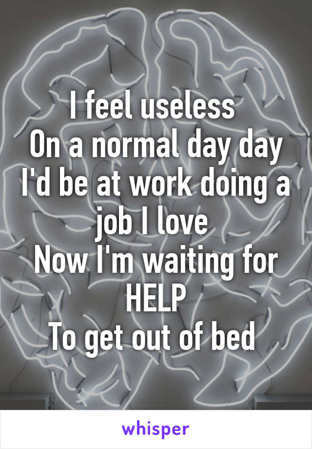 I feel useless 
On a normal day day I'd be at work doing a job I love 
Now I'm waiting for HELP
To get out of bed 