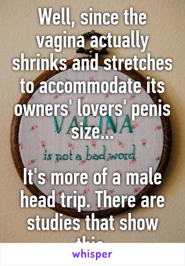 Well, since the vagina actually shrinks and stretches to accommodate its owners' lovers' penis size...

It's more of a male head trip. There are studies that show this.