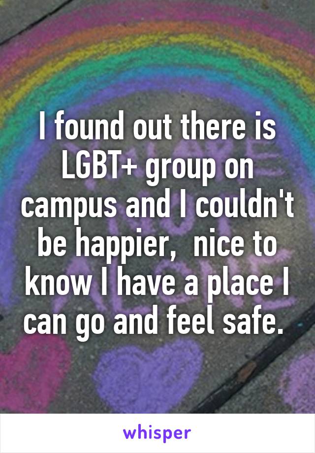 I found out there is LGBT+ group on campus and I couldn't be happier,  nice to know I have a place I can go and feel safe. 