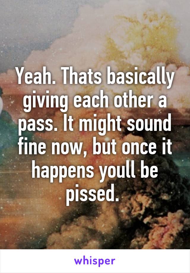 Yeah. Thats basically giving each other a pass. It might sound fine now, but once it happens youll be pissed. 