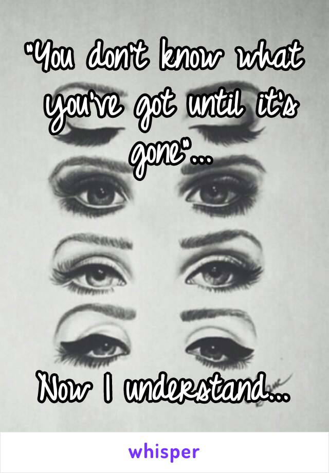 "You don't know what you've got until it's gone"...




Now I understand...