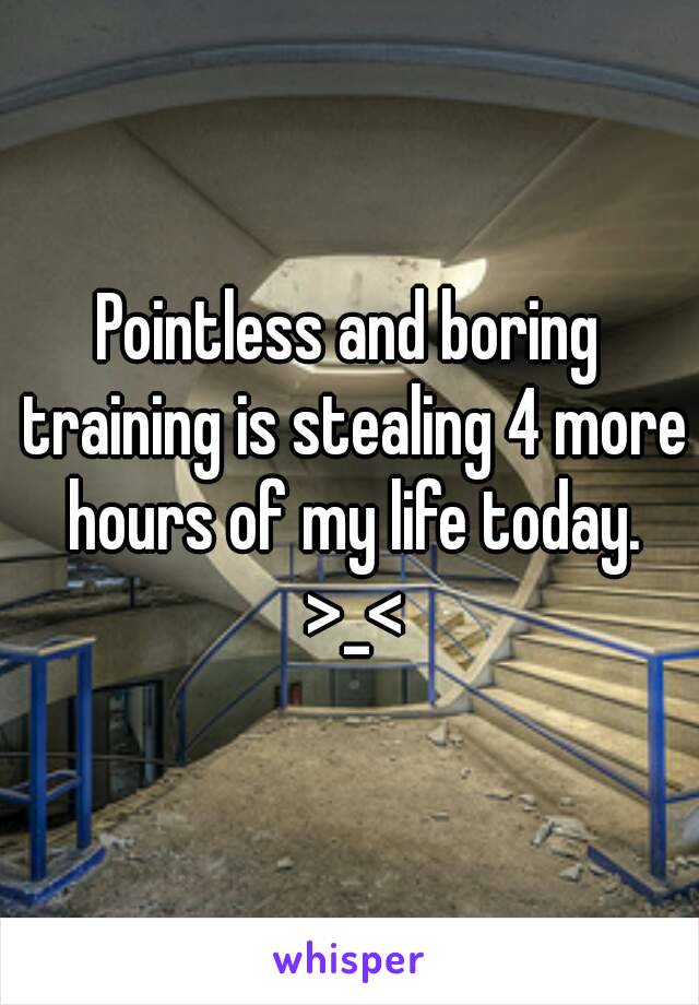 Pointless and boring training is stealing 4 more hours of my life today. >_<