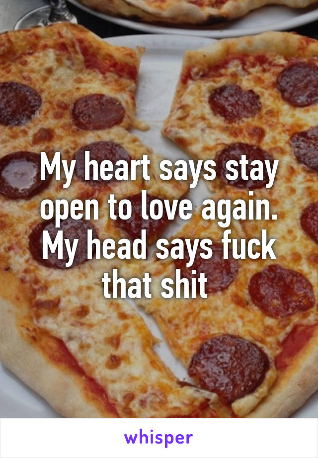 My heart says stay open to love again. My head says fuck that shit 