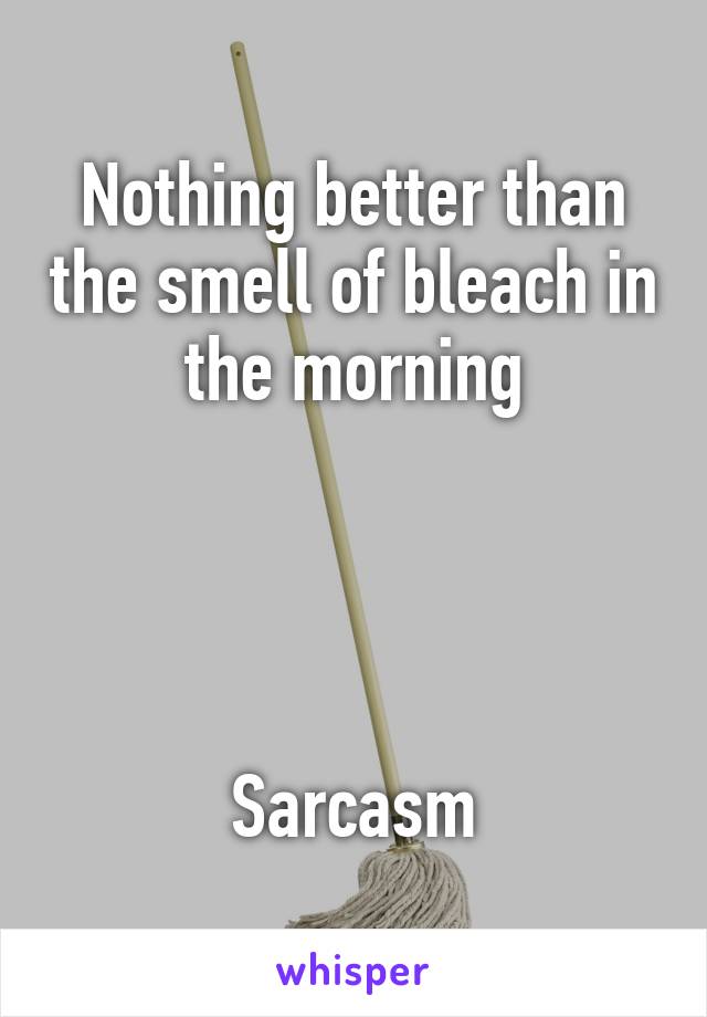 Nothing better than the smell of bleach in the morning




Sarcasm